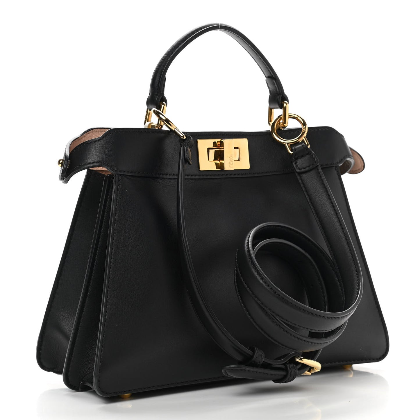 Vitello Seta Nappa Bi-Color Small Peekaboo I SEE U Satchel Black Light Rose Tortora