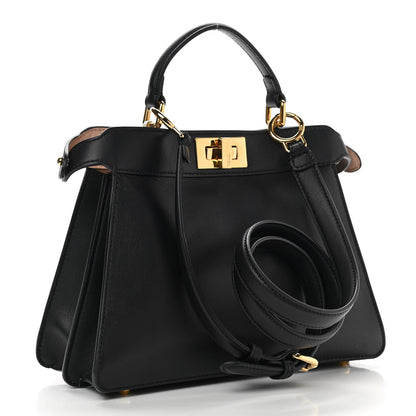 Fendi Vitello Seta Nappa Bi-Color Small Peekaboo I SEE U Satchel Black Light Rose Tortora 2 of 11