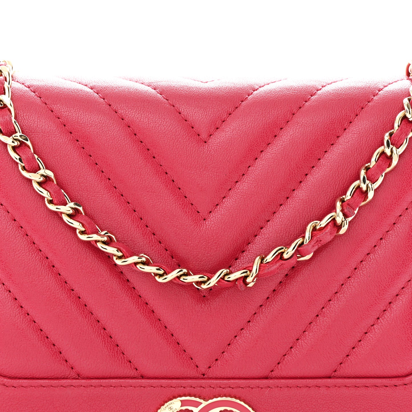 Sheepskin Chevron Quilted Vintage Mademoiselle Wallet On Chain WOC Dark Pink