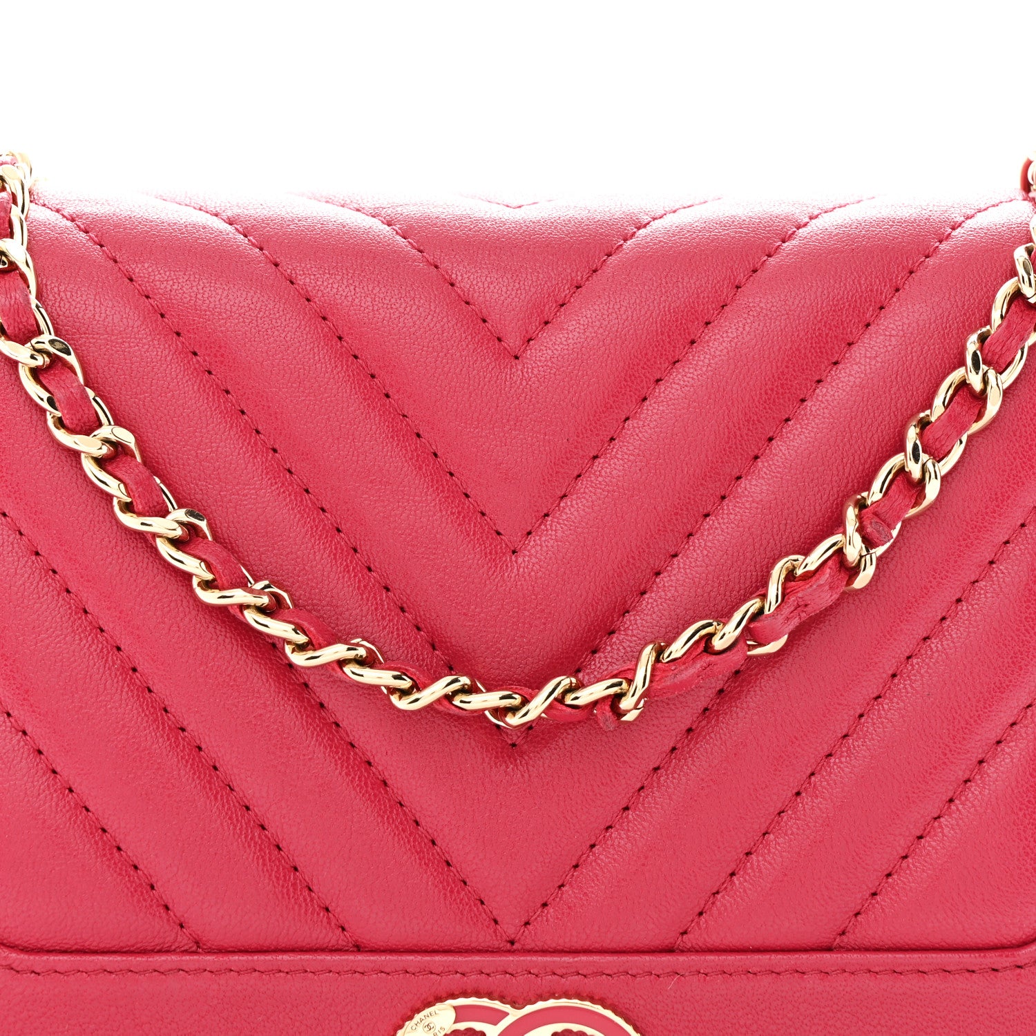 Chanel Sheepskin Chevron Quilted Vintage Mademoiselle Wallet On Chain WOC Dark Pink 9 of 13