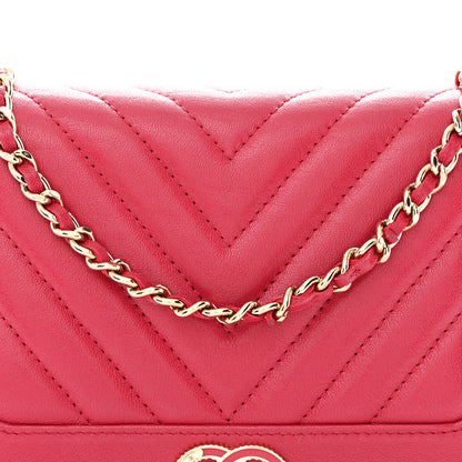 Chanel Sheepskin Chevron Quilted Vintage Mademoiselle Wallet On Chain WOC Dark Pink 9 of 13