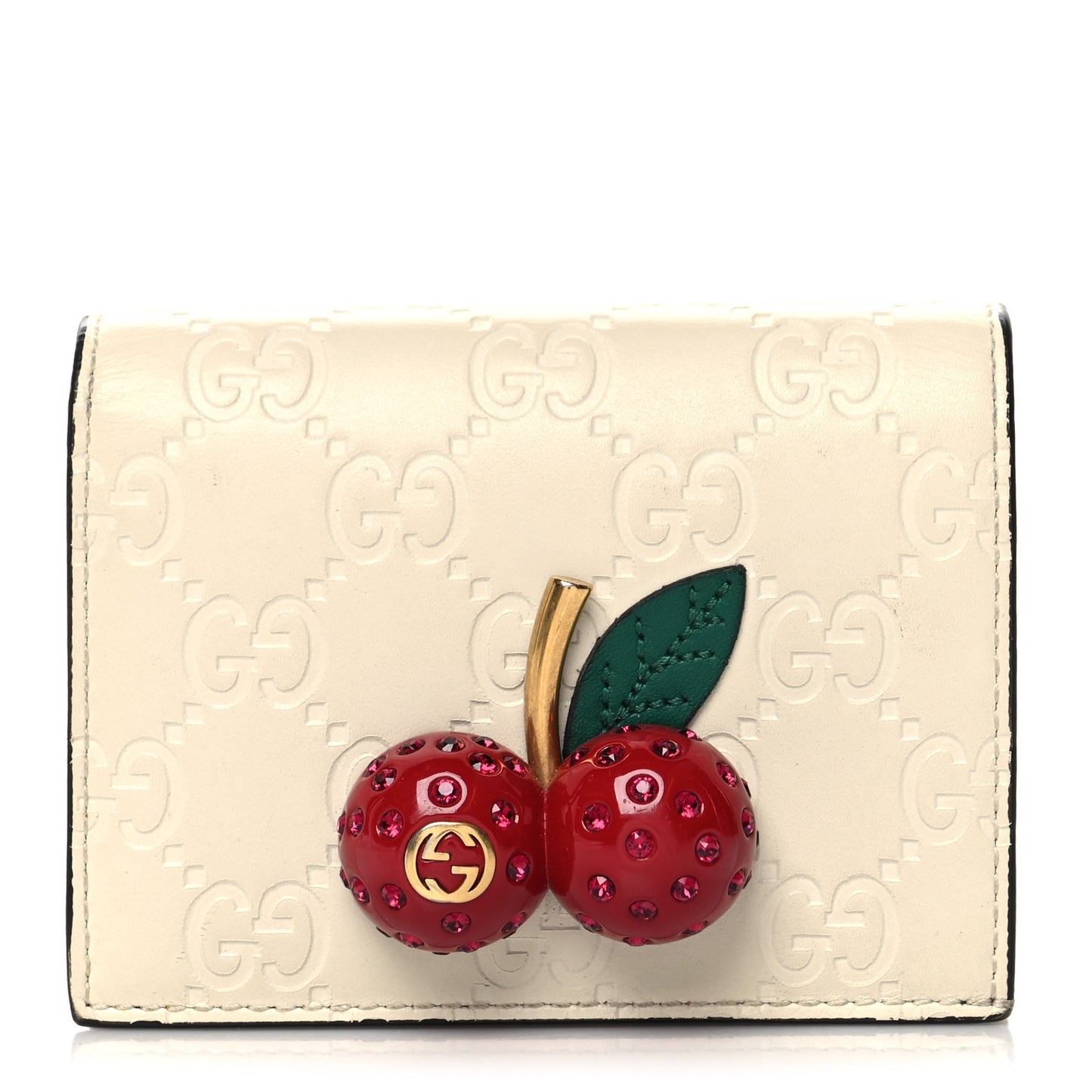 Guccissima Cherries Card Case Wallet White