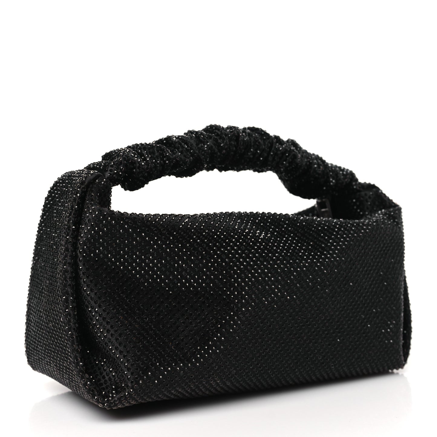 Satin Crystal Rhinestone Mini Scrunchie Clutch  Black