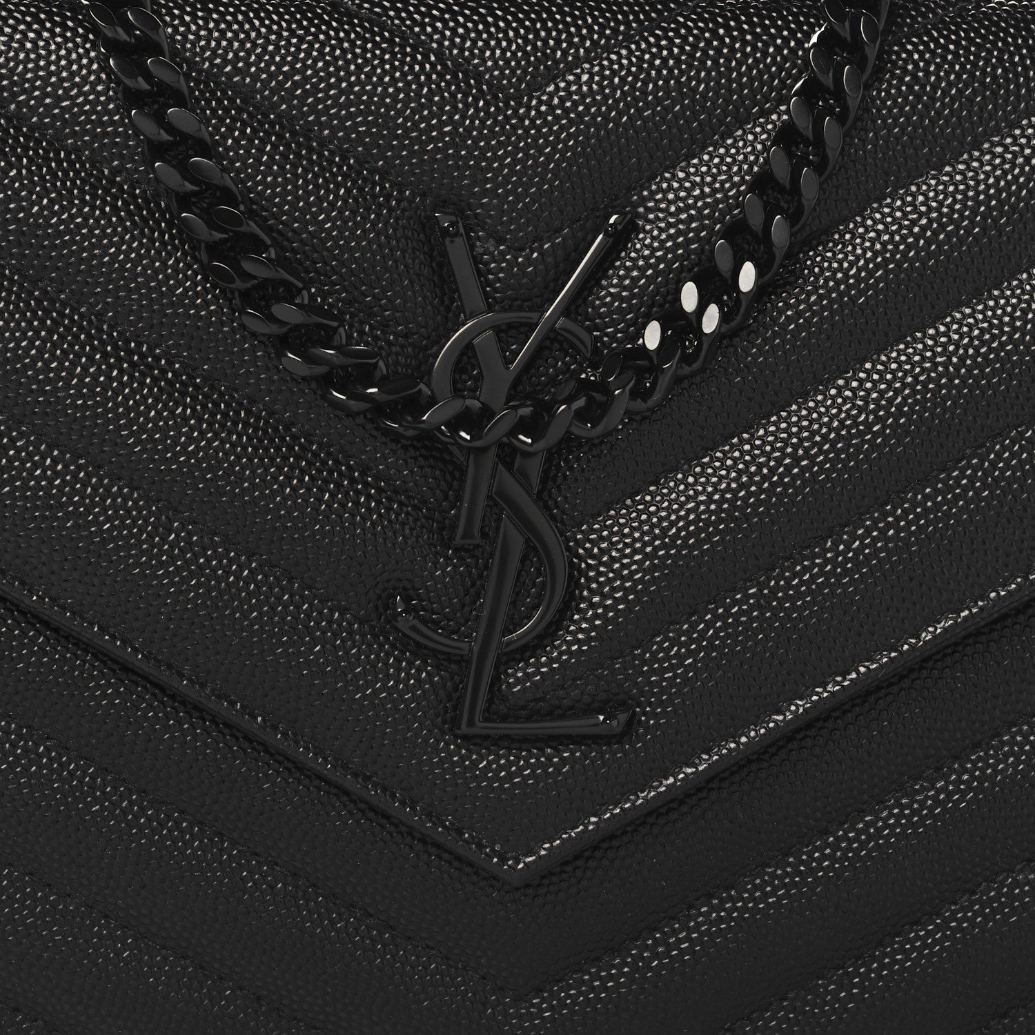 Saint Laurent Grain De Poudre Matelasse Chevron Monogram Monochrome Chain Wallet Black 8 of 10