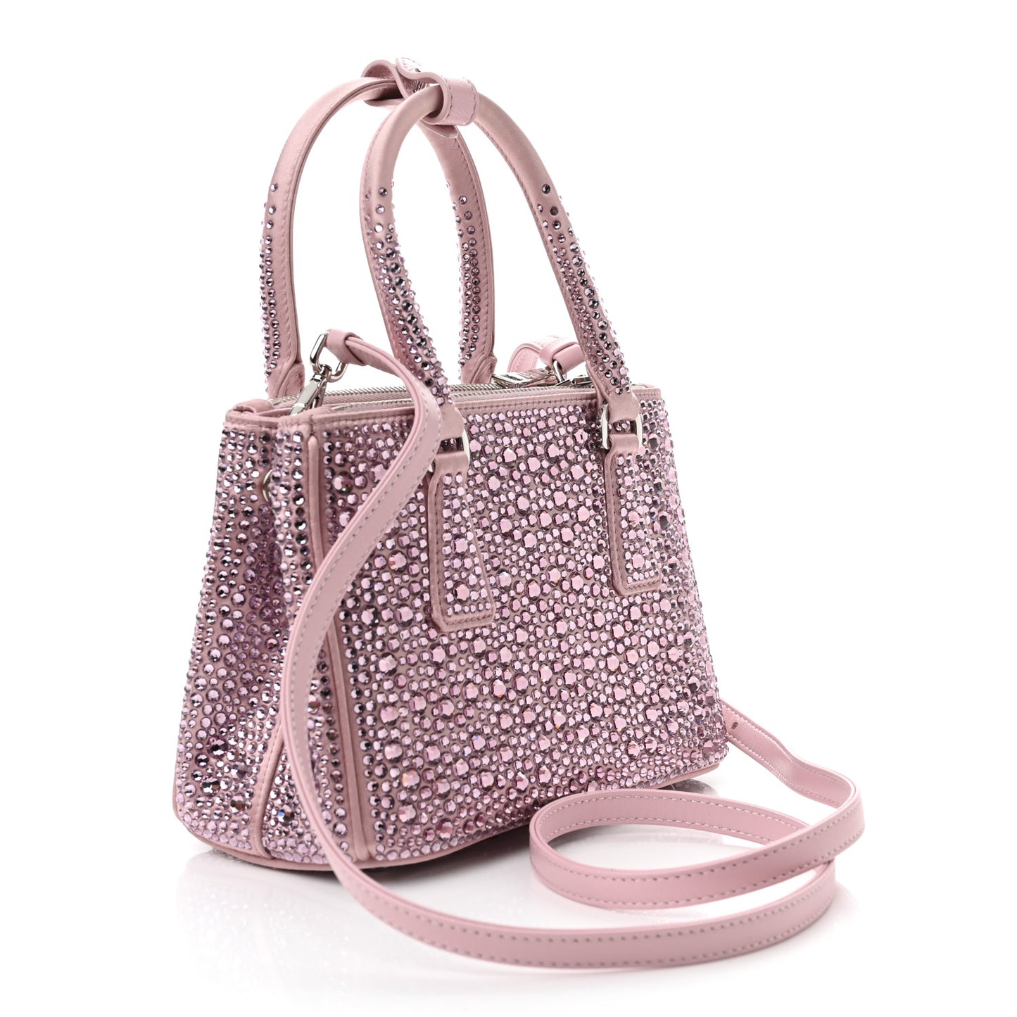 Satin Crystal Mini Galleria Double Zip Tote Alabastro