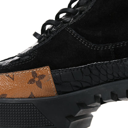Louis Vuitton Suede Calfskin Monogram Laureate Platform Desert Boots 40 Black 12 of 14