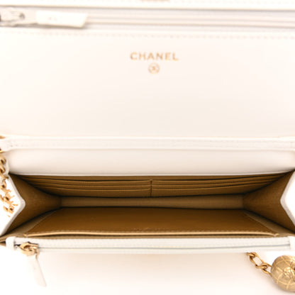 Chanel Lambskin Quilted CC Pearl Crush Wallet on Chain WOC White 5 of 12