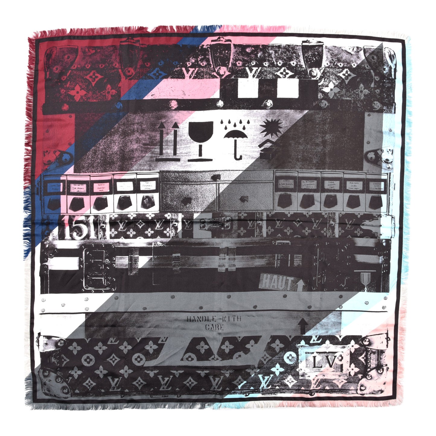 Silk Wool Graphic Scarf Black