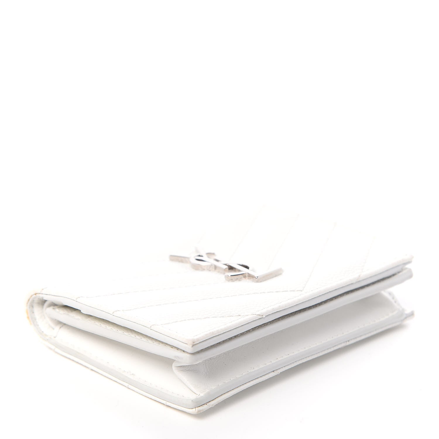 Saint Laurent Grain De Poudre Matelasse Chevron Monogram Card Case Blanc Optique 4 of 10