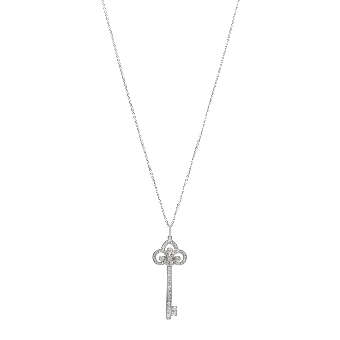 Platinum Diamond .41ct Fleur De Lis Key Pendant Necklace