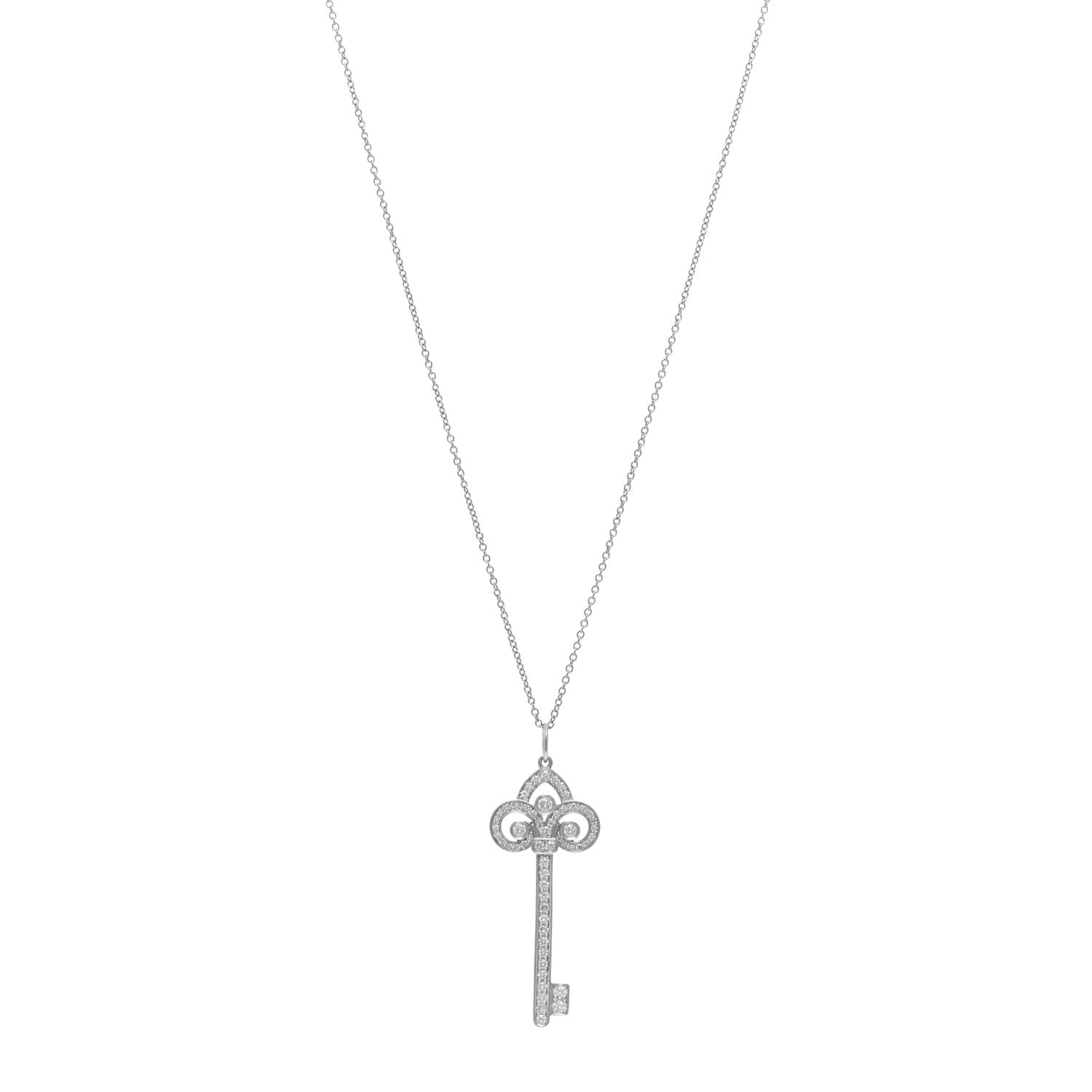 Tiffany Platinum Diamond .41ct Fleur De Lis Key Pendant Necklace 1 of 5