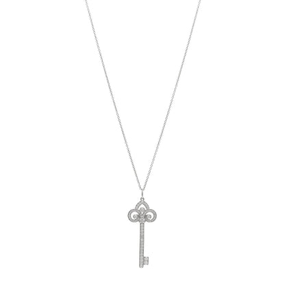 Tiffany Platinum Diamond .41ct Fleur De Lis Key Pendant Necklace 1 of 5