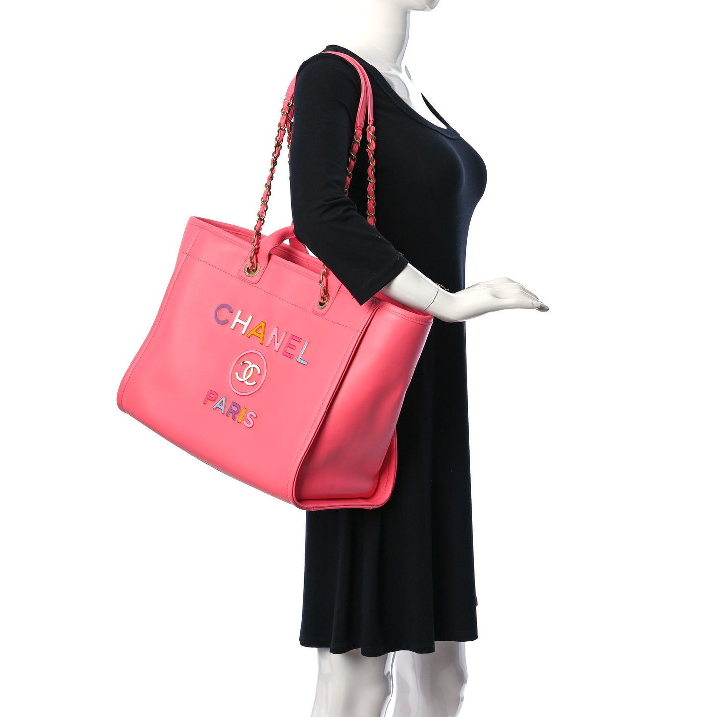 Calfskin Medium Deauville Tote Coral Pink