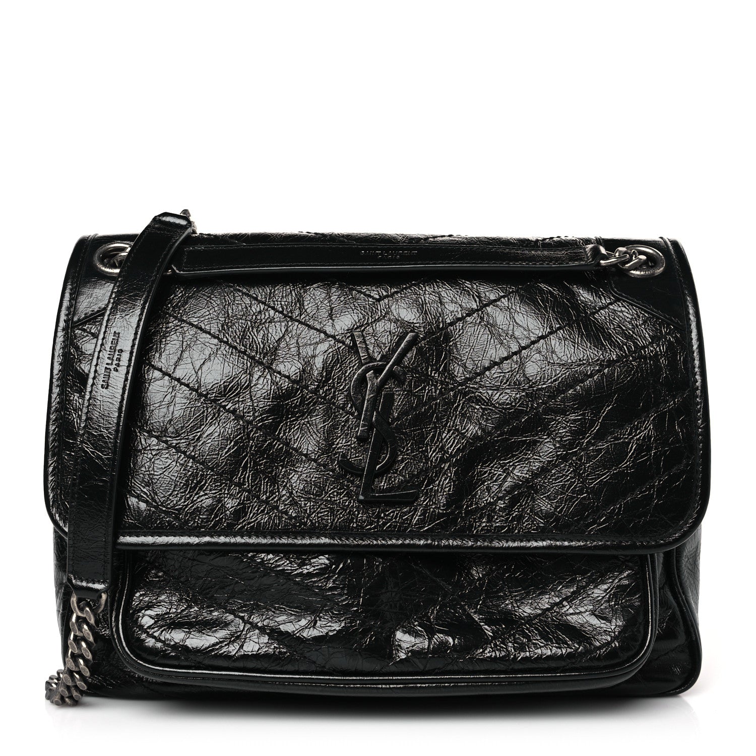 Saint Laurent Crinkled Calfskin Matelasse Monogram Medium Niki Chain Satchel Black 1 of 10