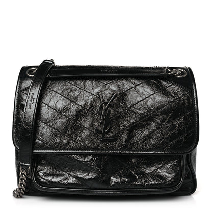 Saint Laurent Crinkled Calfskin Matelasse Monogram Medium Niki Chain Satchel Black 1 of 10