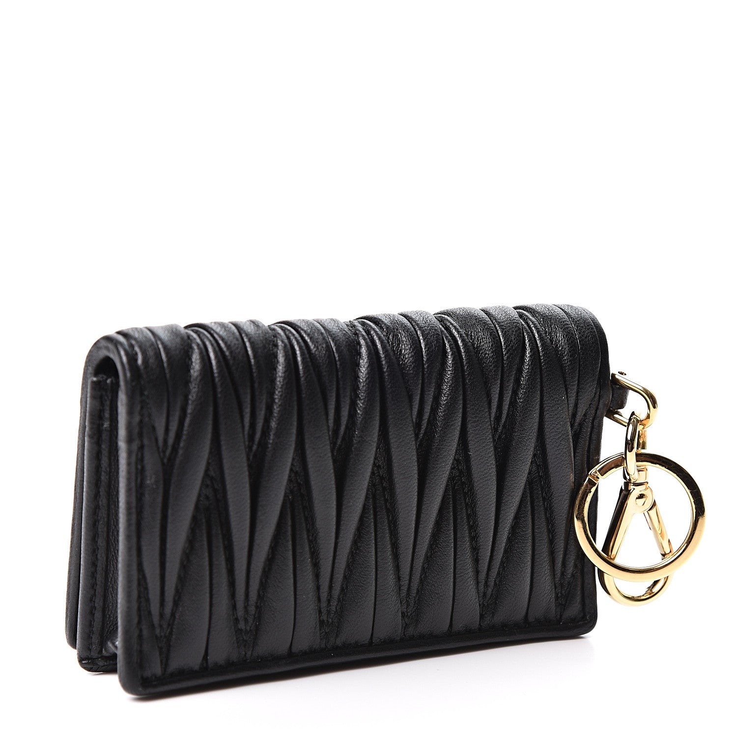 Miu Miu Nappa Matelasse Flap Card Holder Key Ring Black 2 of 8