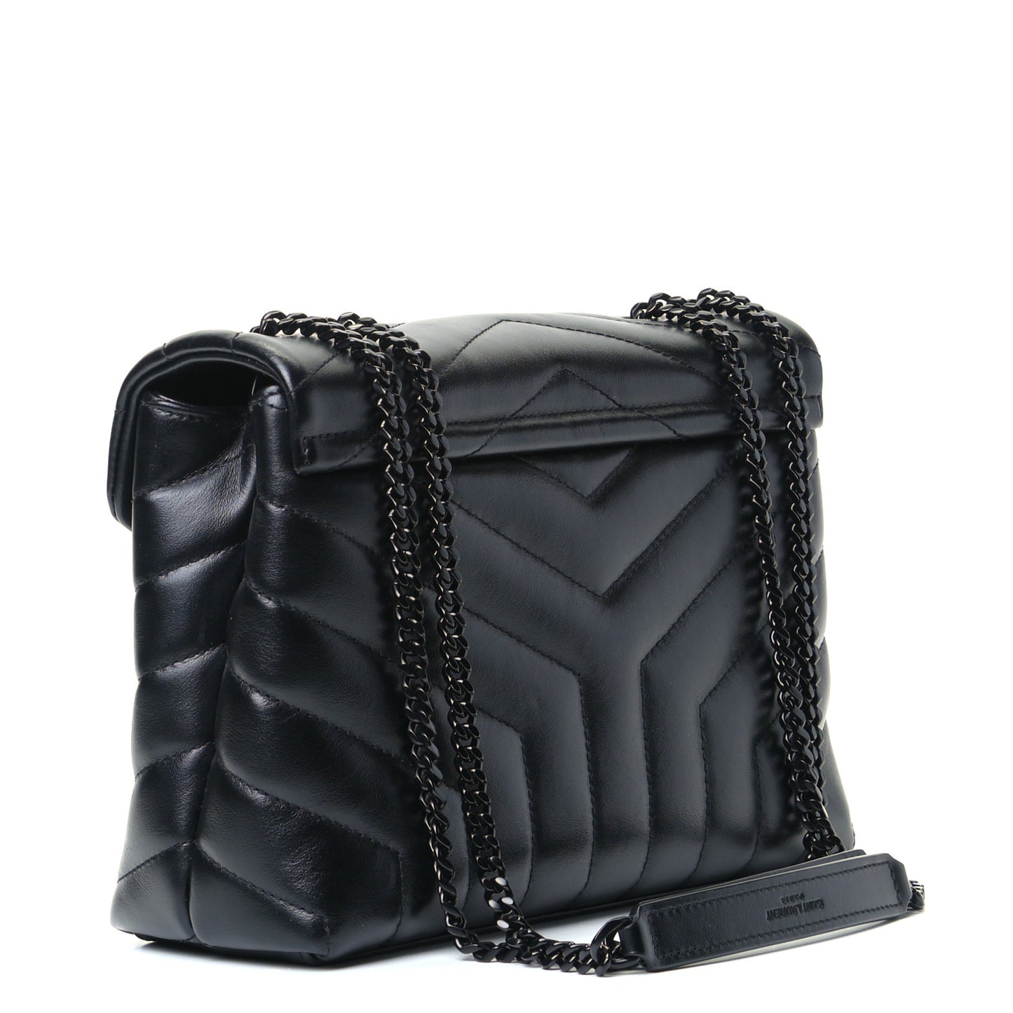 Calfskin Y Quilted Monogram Small Loulou Chain Satchel Black