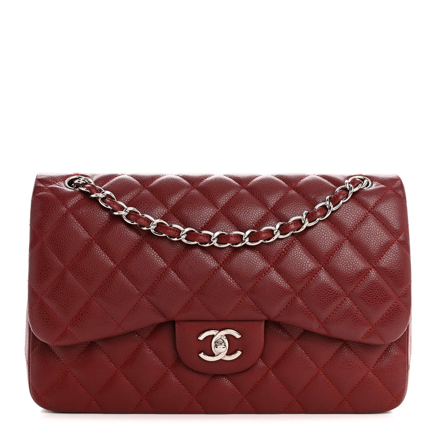 Chanel Caviar Quilted Jumbo Double Flap Dark Red 1 of 10