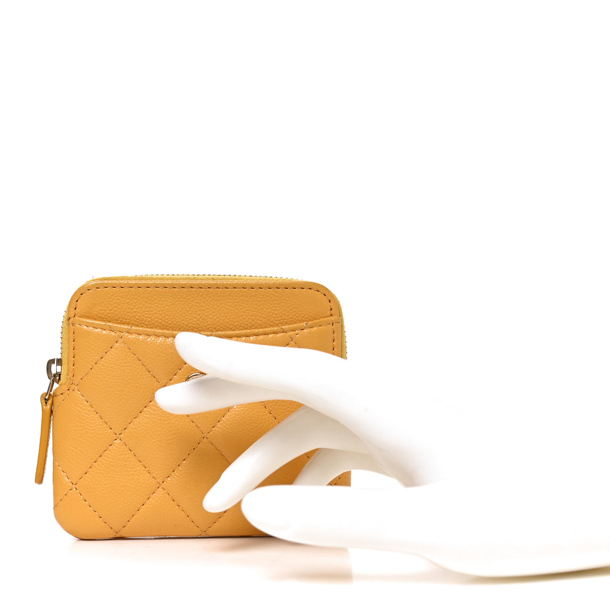 Caviar Quilted Zip Card Holder Wallet Yellow
