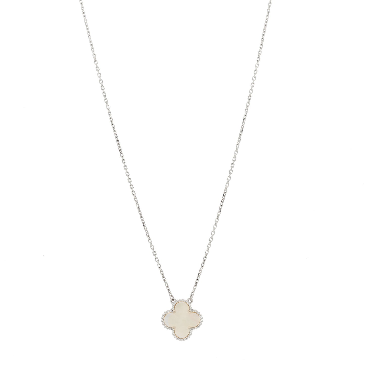 18K White Gold Mother of Pearl Vintage Alhambra Pendant Necklace