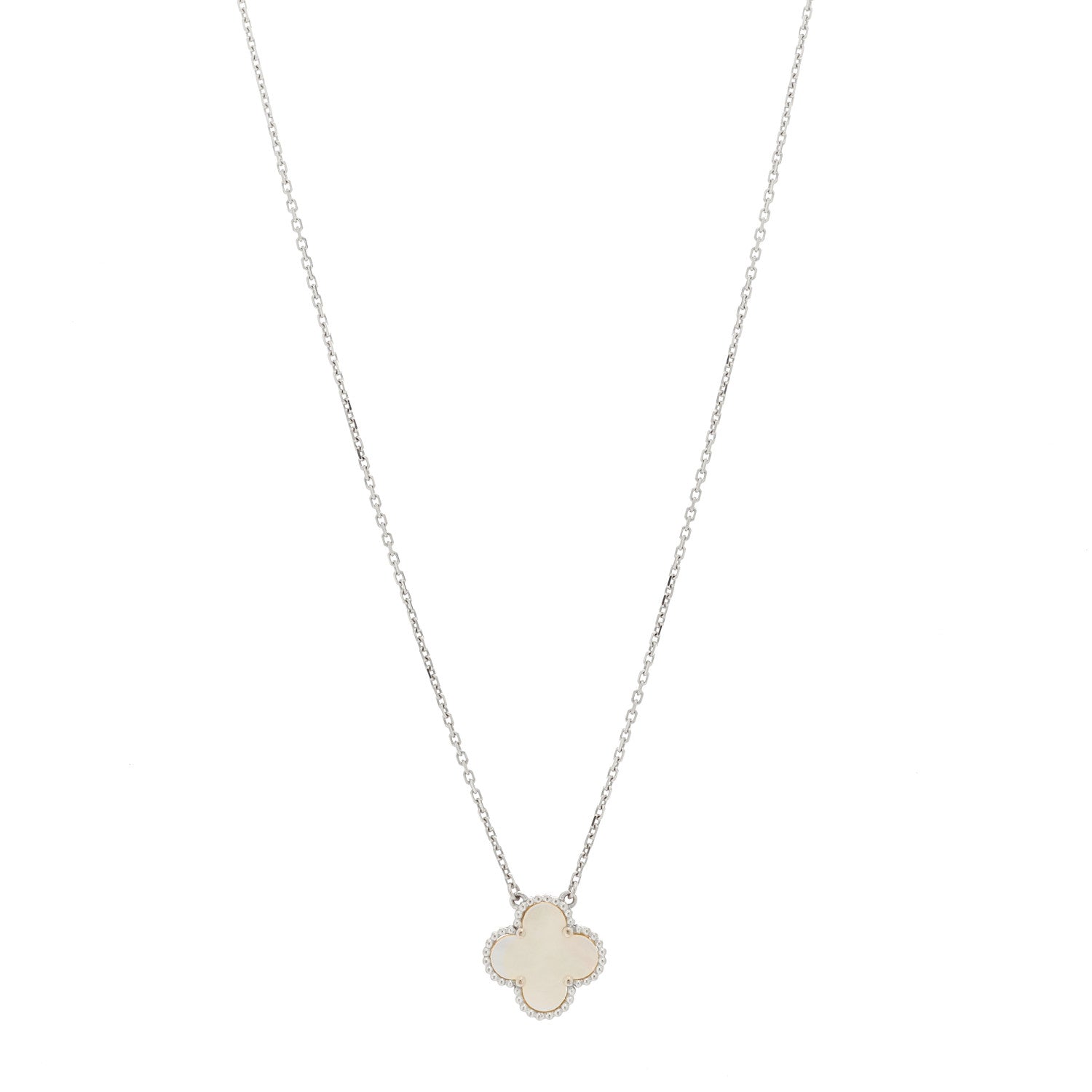 Van Cleef & Arpels 18K White Gold Mother of Pearl Vintage Alhambra Pendant Necklace 1 of 5