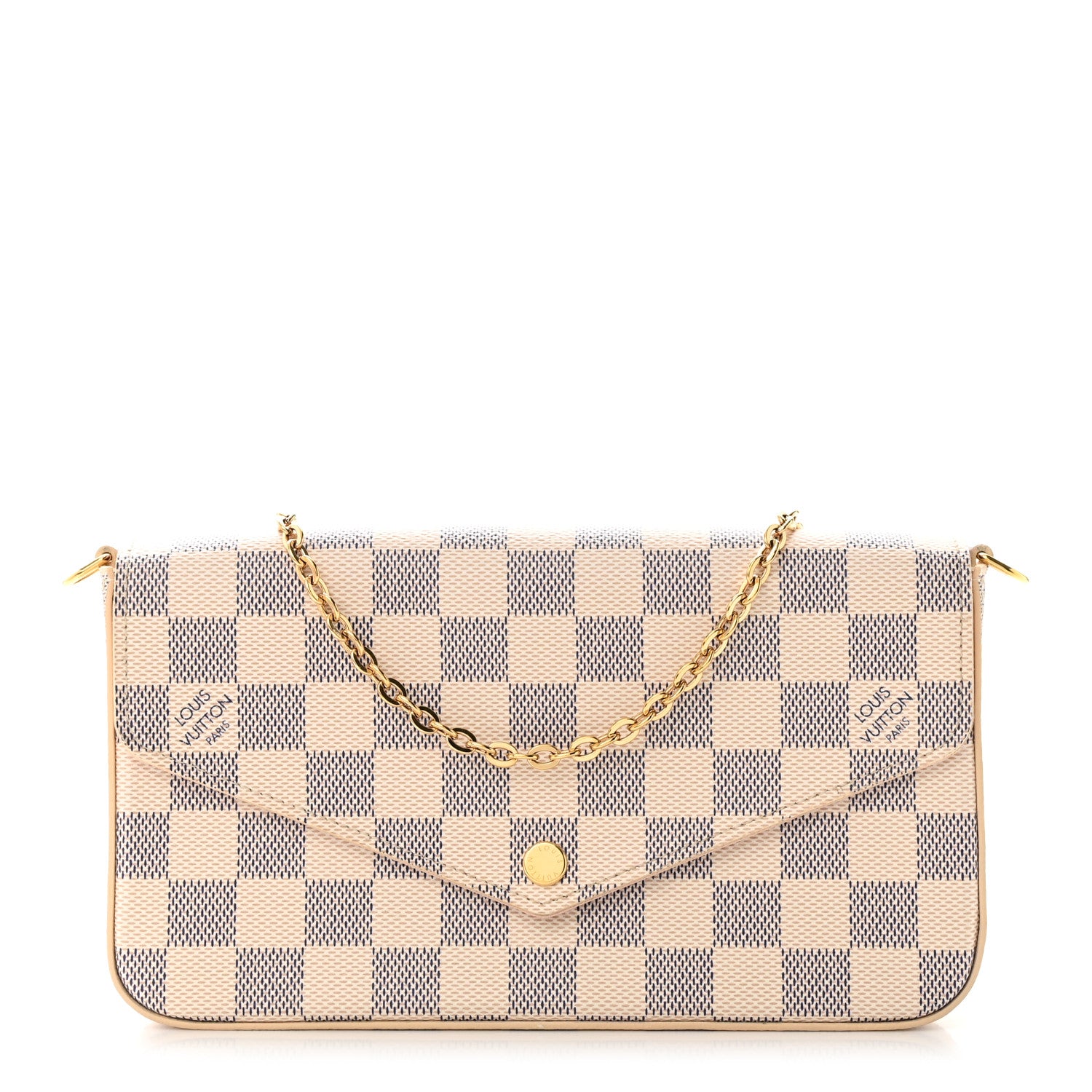 Louis Vuitton Damier Azur Pochette Felicie Chain Wallet Rose Ballerine 1 of 11
