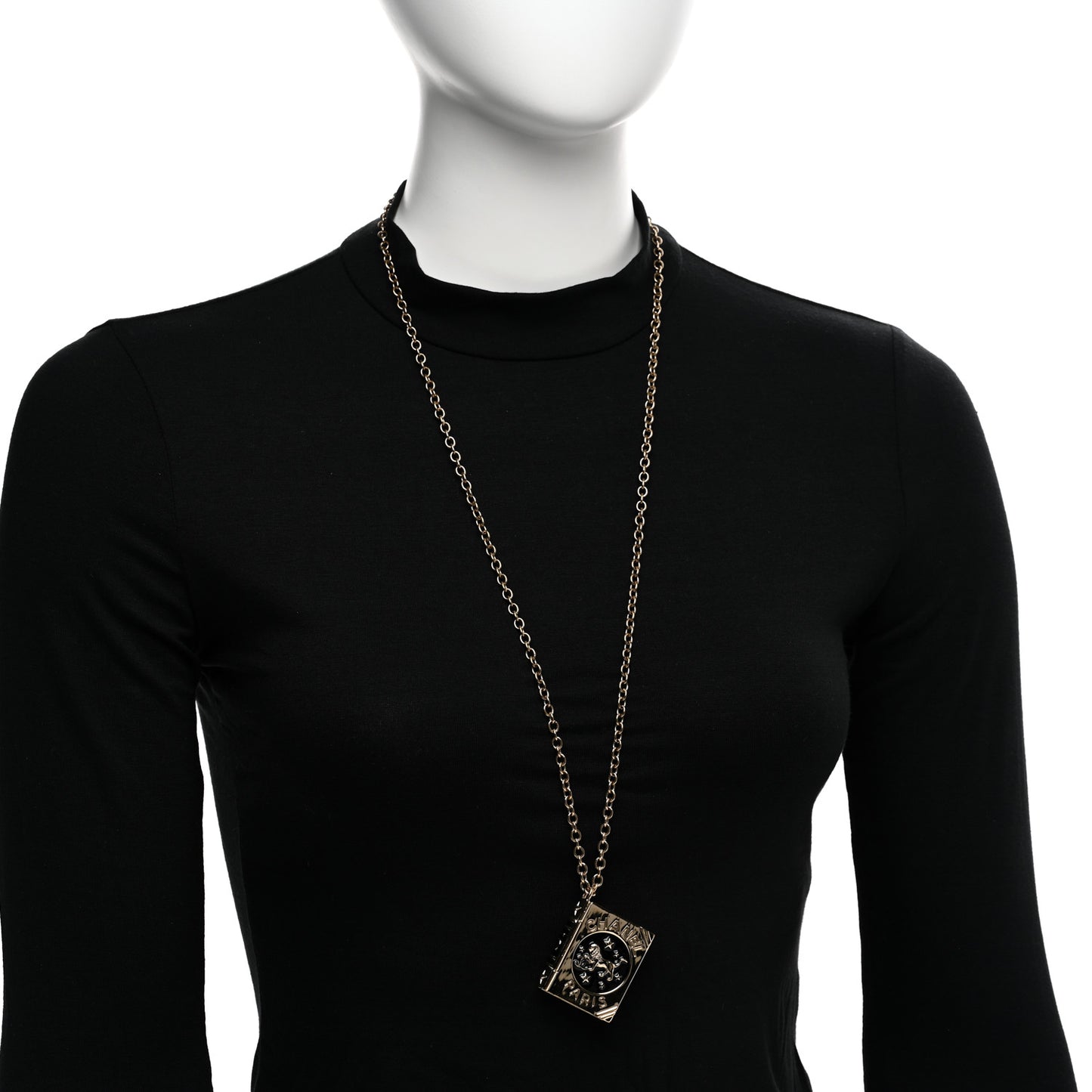 Metal CC Lion Book Locket Necklace Gold