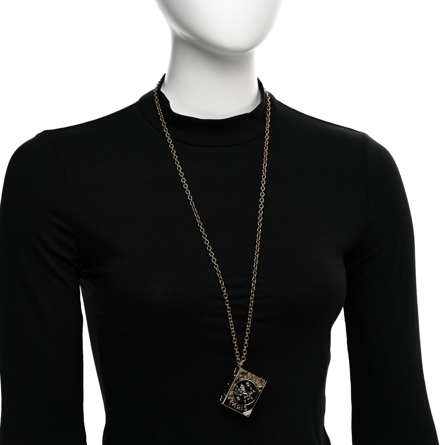 Chanel Metal CC Lion Book Locket Necklace Gold 2 of 5