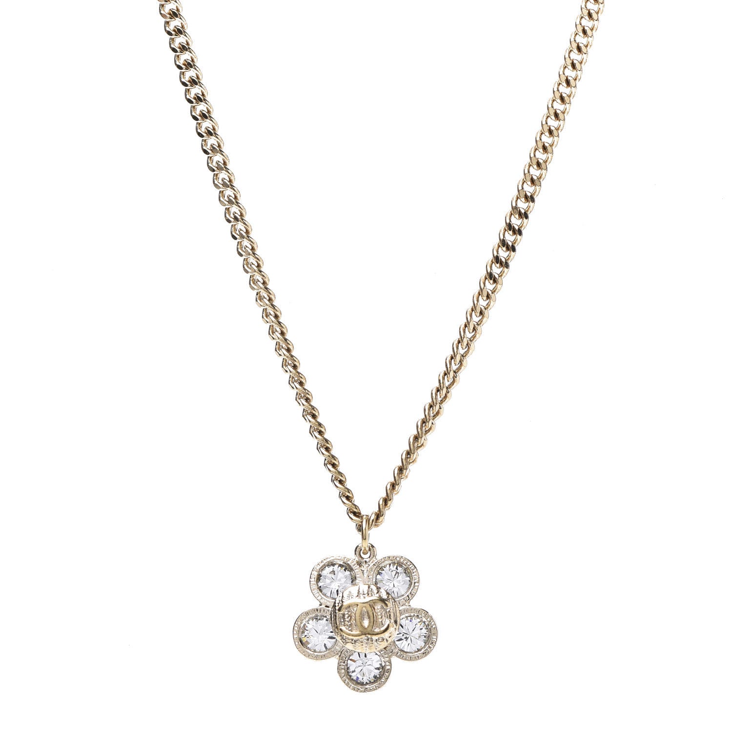 Chanel Crystal CC Flower Pendant Necklace Gold 1 of 6