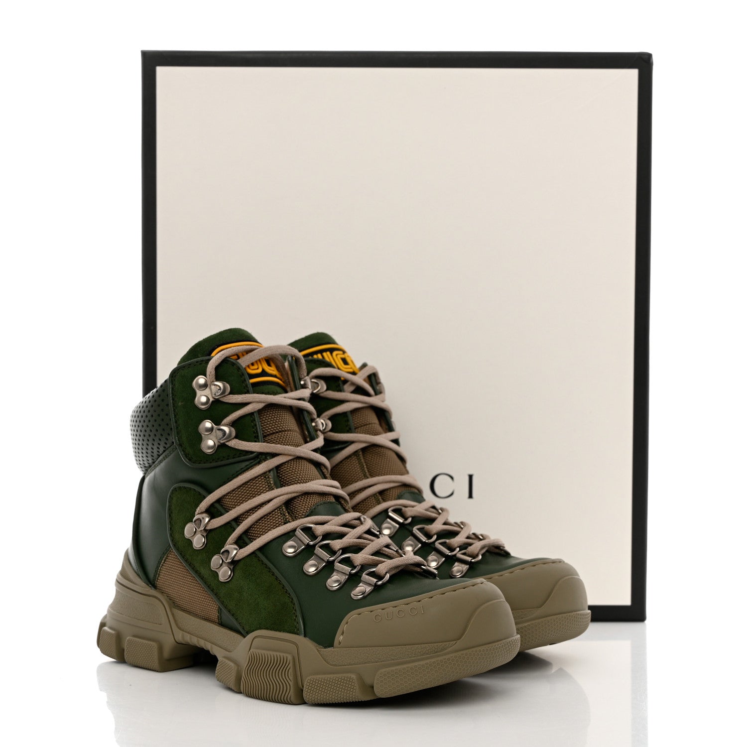 Gucci X SEGA Calfskin Suede Technical Canvas Womens Flashtrek High-Top Sneakers 36 Olive Green Ardesia 9 of 9