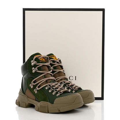 Gucci X SEGA Calfskin Suede Technical Canvas Womens Flashtrek High-Top Sneakers 36 Olive Green Ardesia 9 of 9