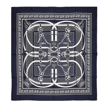 Hermes Silk Cashmere Grand Manege Bandana Shawl 140 Marine Blanc 1 of 4