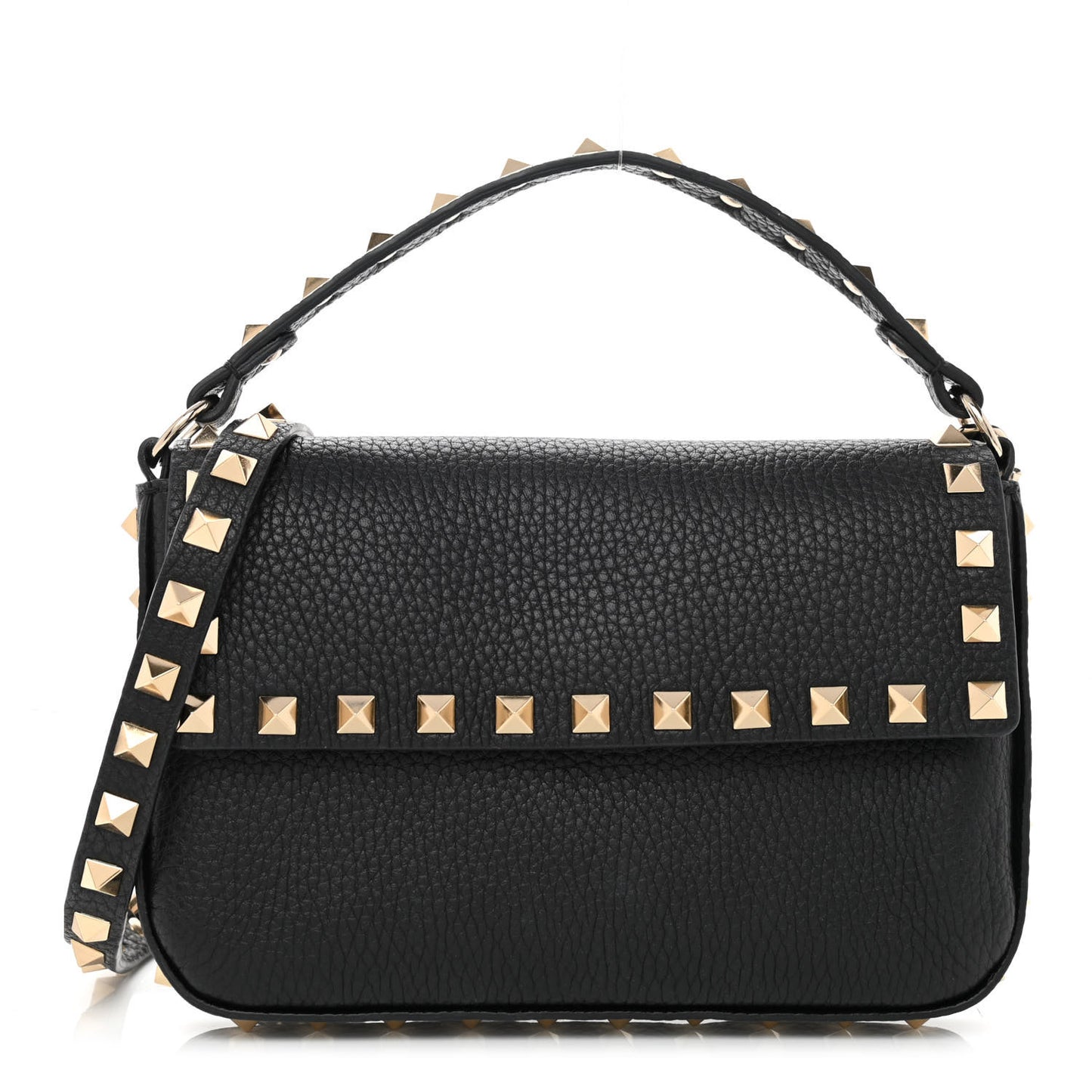 Grainy Calfskin Rockstud Crossbody Pouch Black