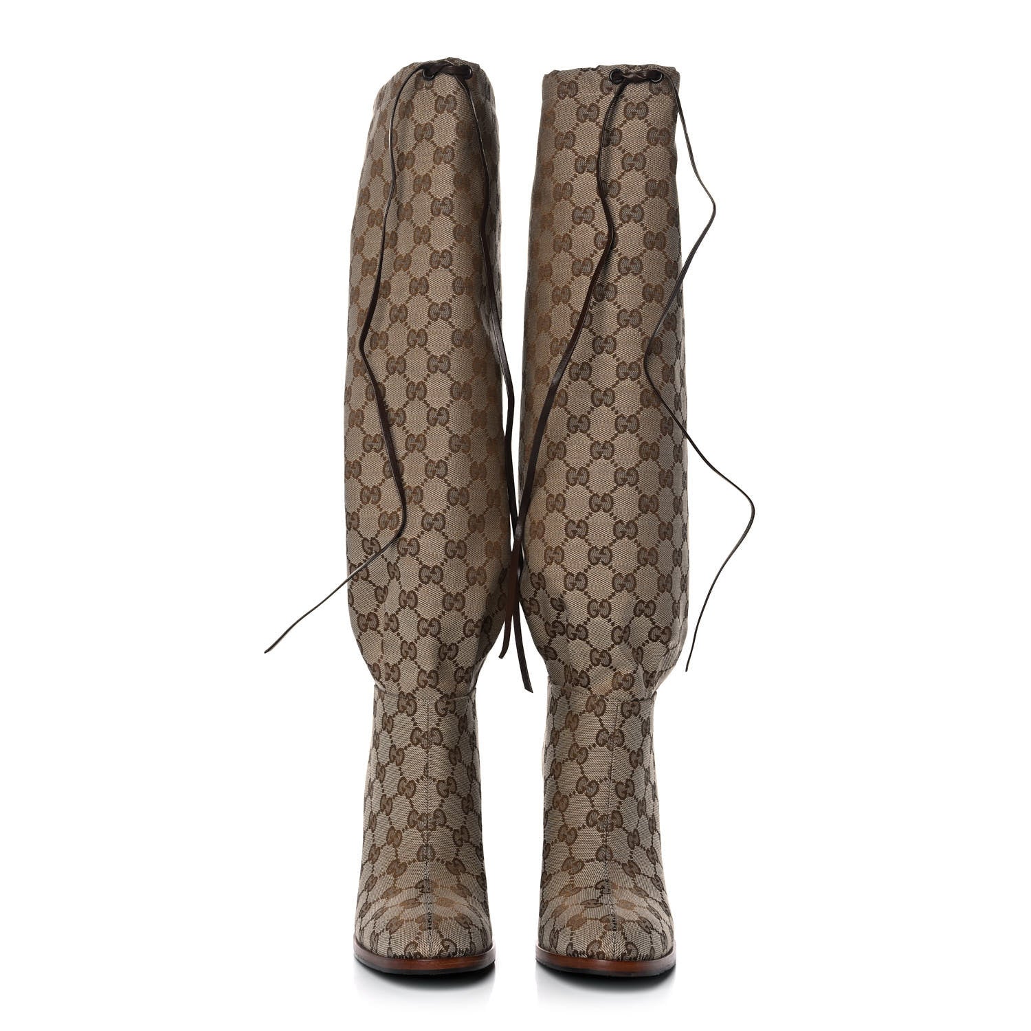 Gucci Monogram Lisa Mid Heel Boots 39.5 Beige Ebony 2 of 8