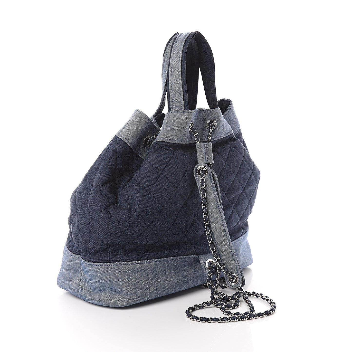 Denim Medallion Quilted Drawstring Bag Blue