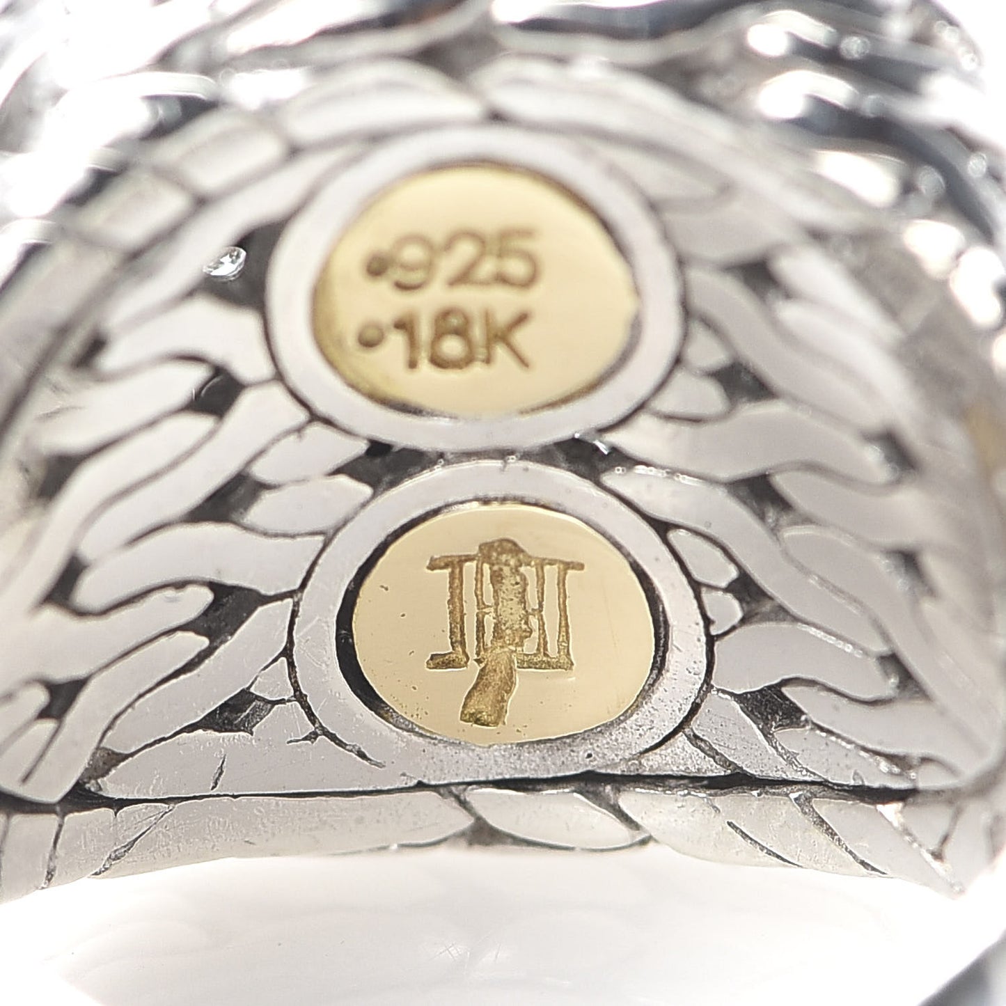 Sterling Silver 18K Yellow Gold Diamond Classic Chain Square Ring 52 6
