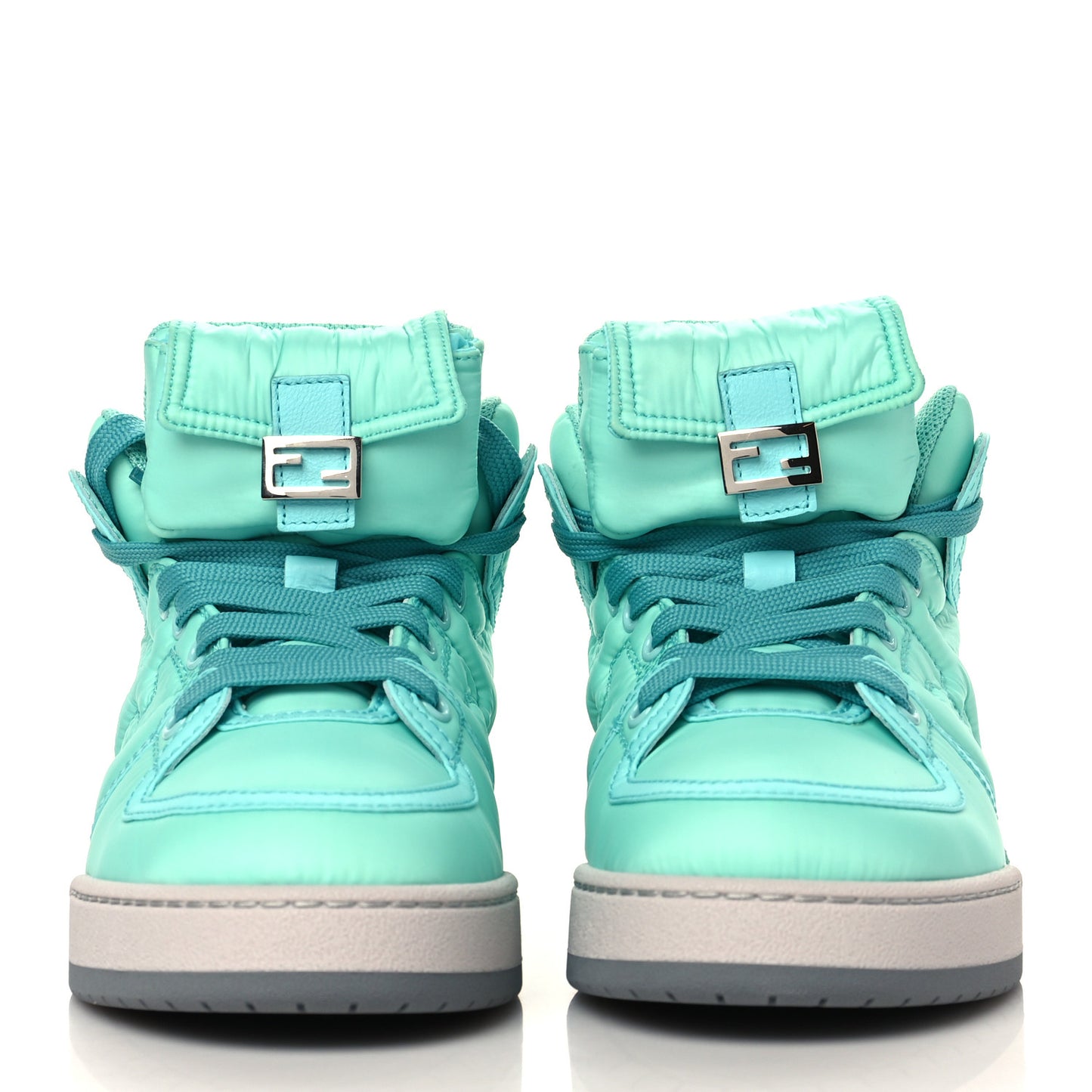 Nylon Match High Top Sneakers 36 Turquoise