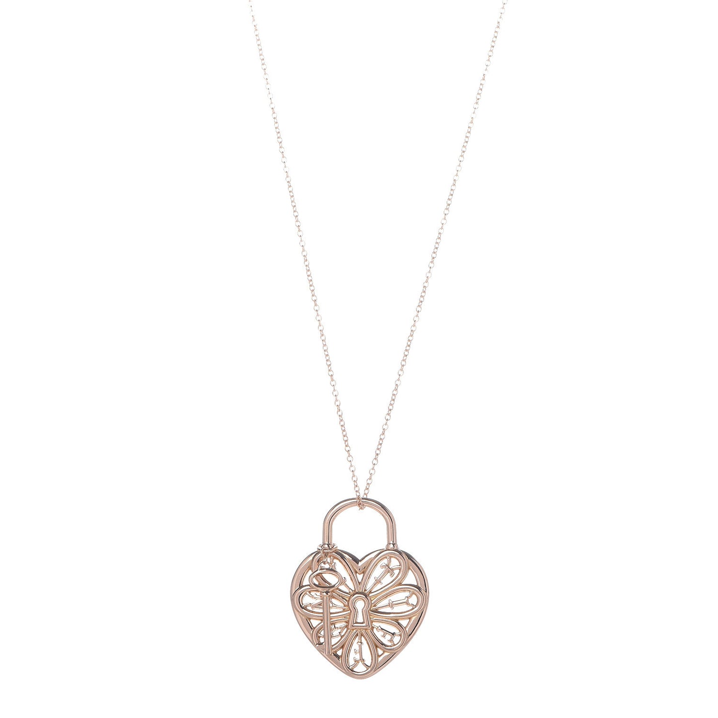 18K Rose Gold Filigree Heart Key Pendant Necklace