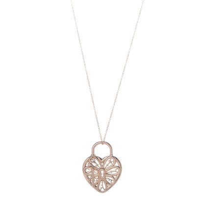 Tiffany 18K Rose Gold Filigree Heart Key Pendant Necklace 1 of 7