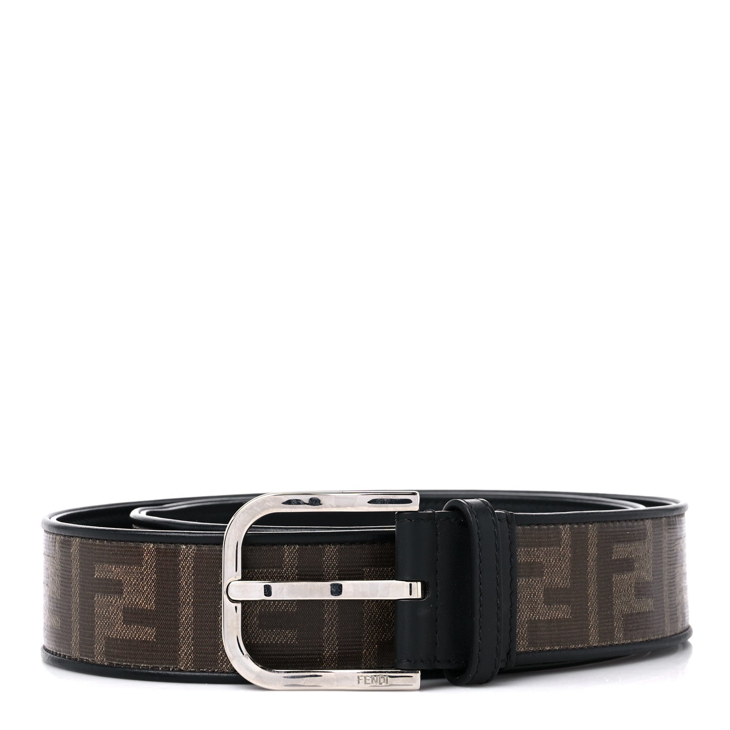 Fendi Glazed Fabric Vitello Century FF 1974 Belt 105 42 Mogano Panna Black 1 of 6
