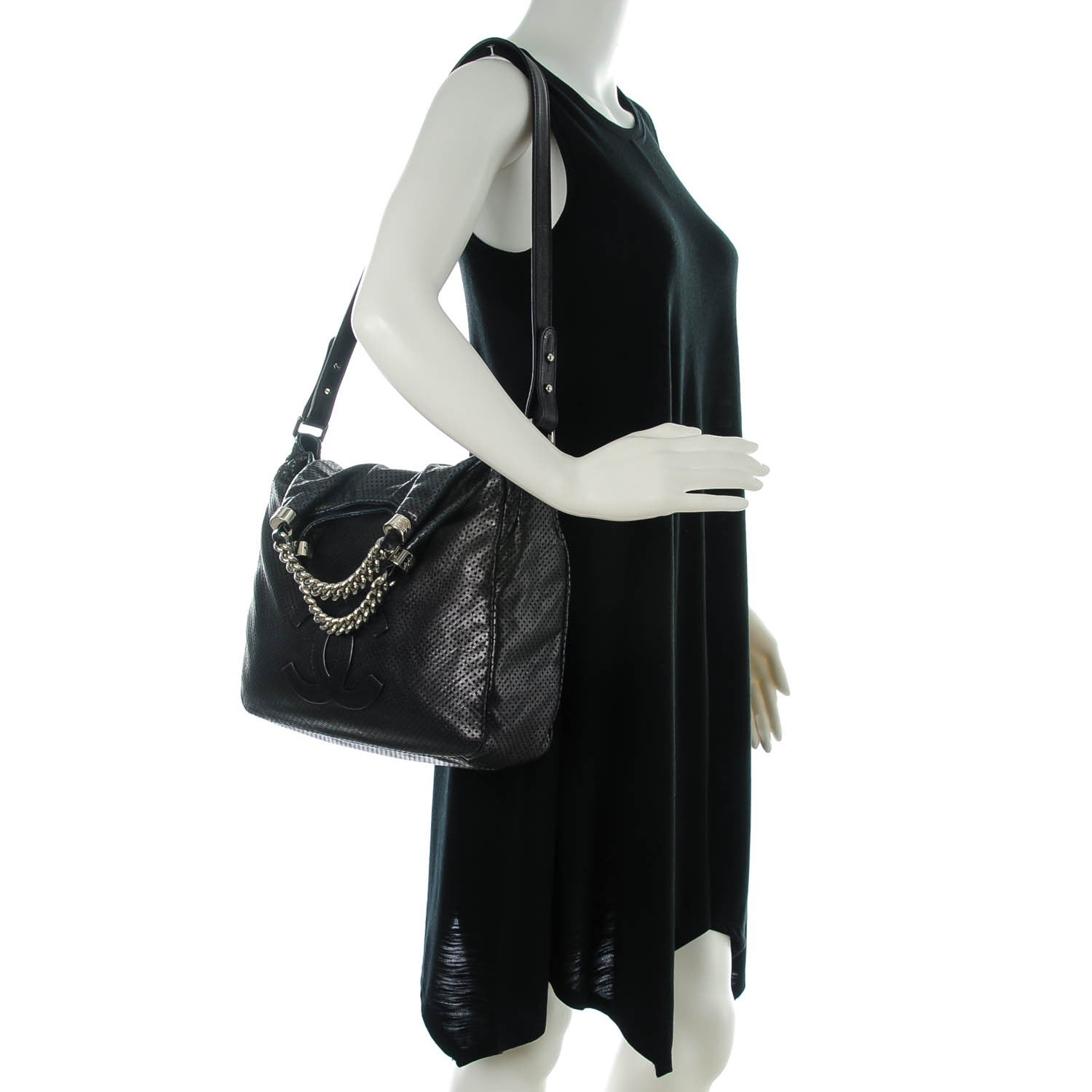 Chanel Glazed Calfskin Perforated Large Rodeo Drive Tote Black 2 of 9