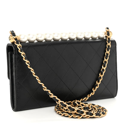 Chanel Lambskin Quilted Chic Pearls Clutch With Chain Black 3 of 10