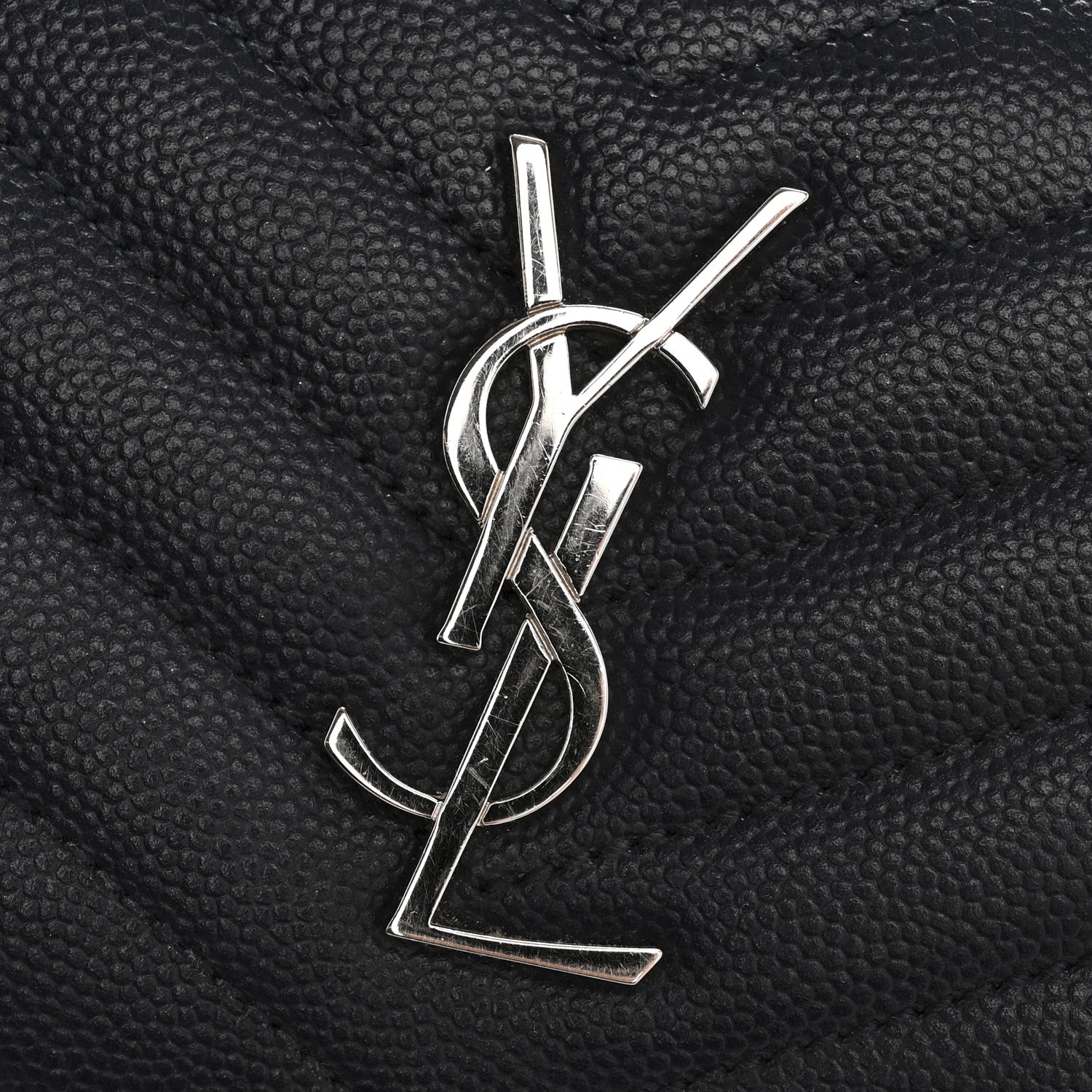 Saint Laurent Grain De Poudre Matelasse Chevron Monogram Compact Zip Around Wallet Deep Marine 10 of 11