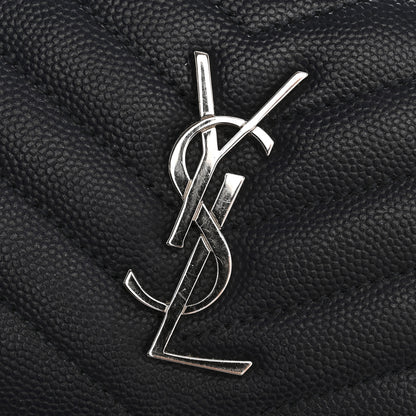 Saint Laurent Grain De Poudre Matelasse Chevron Monogram Compact Zip Around Wallet Deep Marine 10 of 11