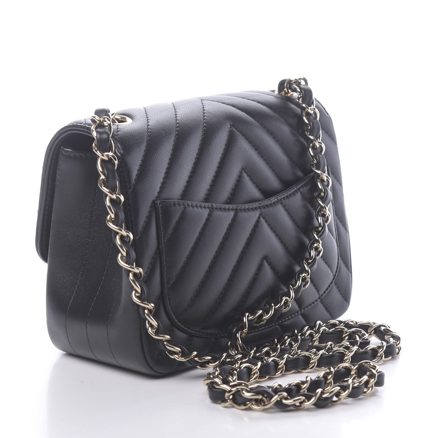 Lambskin Chevron Quilted Mini Square Flap Black
