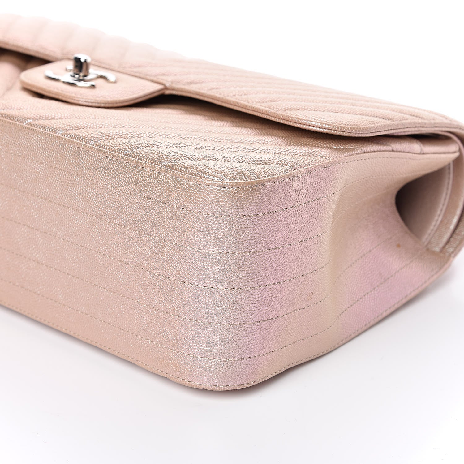 Chanel Metallic Caviar Chevron Quilted Jumbo Double Flap Light Gold 9 of 11