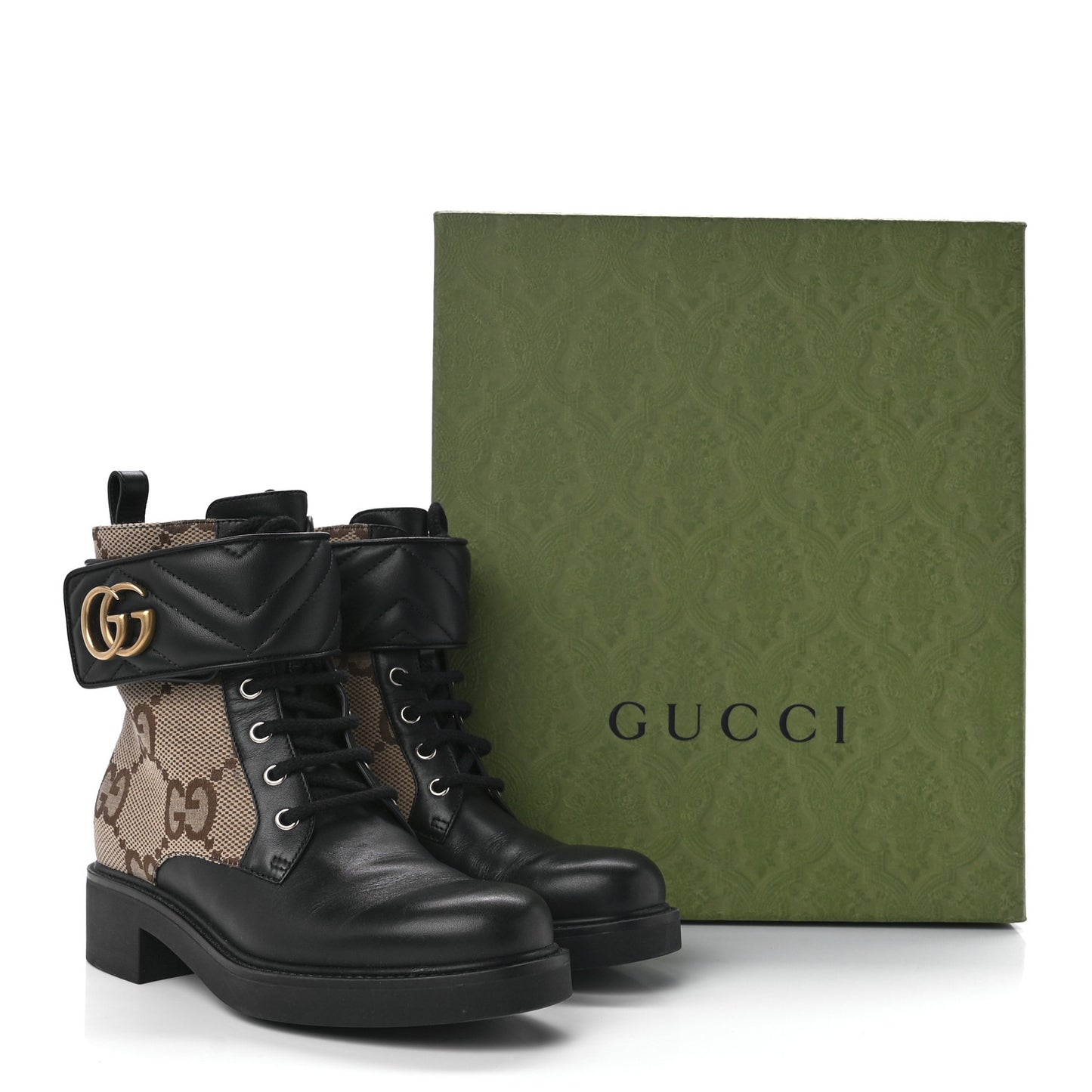 Flores Calfskin Monogram Maxi GG Nappa Matelasse Double G 40mm Ankle Boots 37.5 Black Camel Ebony