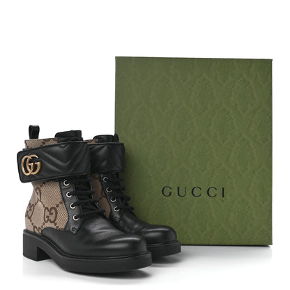 Gucci Flores Calfskin Monogram Maxi GG Nappa Matelasse Double G 40mm Ankle Boots 37.5 Black Camel Ebony 9 of 9