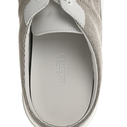 Hermes Calfskin H Canvas Keep Mule Sneakers 39.5 Prunoir White 7 of 12