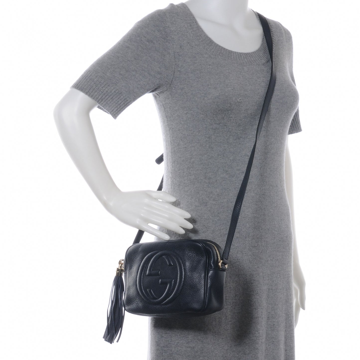 Pebbled Calfskin Small Soho Disco Bag Black